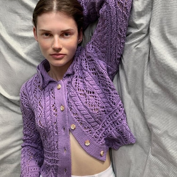 Textured Knit Sweater Cardigan lilac - Picture 7 of 11